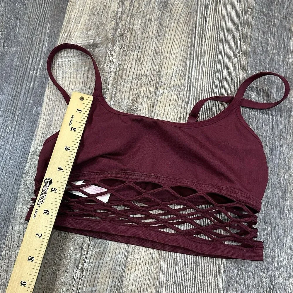 PINK Victoria's Secret‎ Burgundy Net Trimmed Sports Bra Size XS Womens